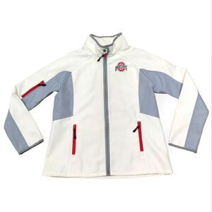 Women's White and Gray Jacket with Red Accents